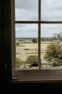 View of the Shropshire countryside through a window at Rowton Castle