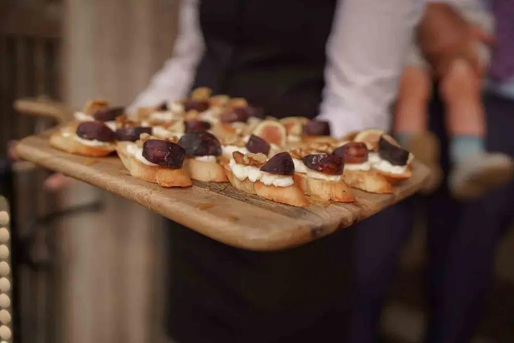 Selection of wedding canapés served during drinks reception at Rowton Castle